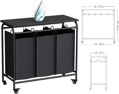 LINZINAR 3 Bag Laundry Basket Sorter Heavy Duty Rolling Lockable Wheels Laundry - Image 6