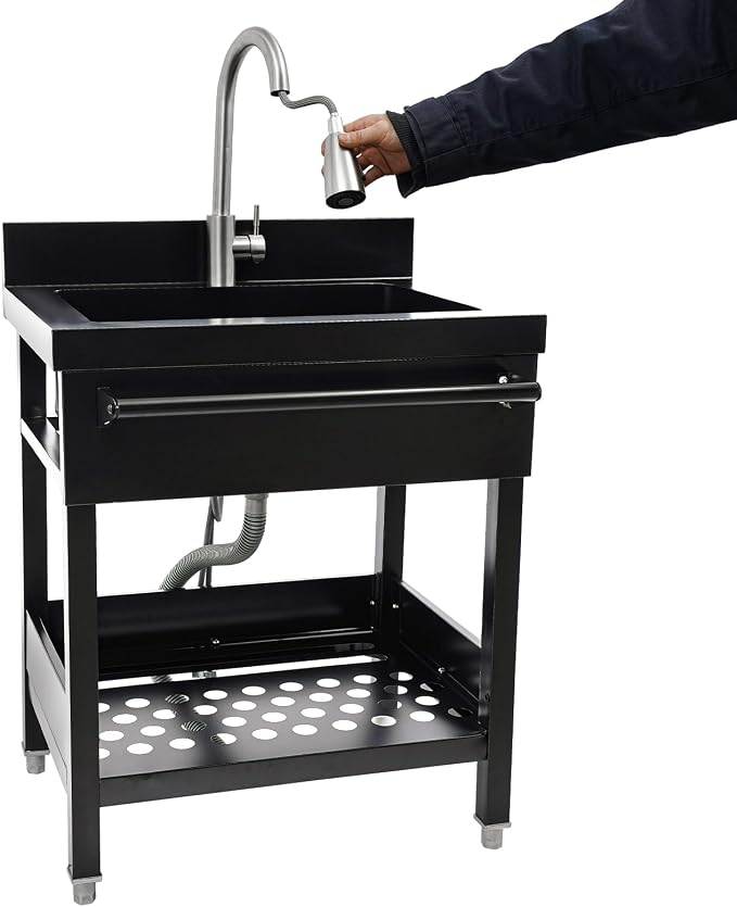Stainless Steel Utility Sink, Free Standing Single Bowl Kitchen Sink - Image 3
