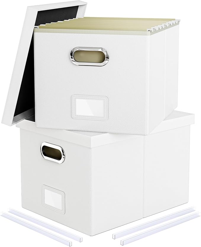 2 Pack File Storage Organizer Box, Filing Box, Portable File Box by Oterri