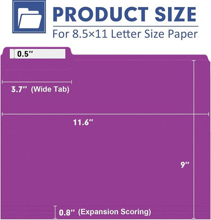 File Folder, PANDRI 120 Pack File Folder, 1/3 Cut Tab, Letter Size, Filing - Image 2
