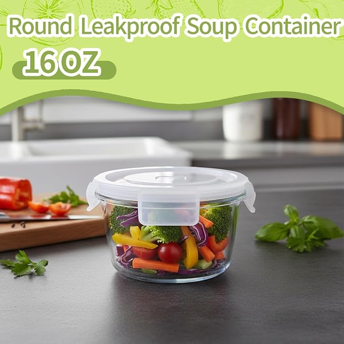 H.JSS WDJS 2 Cup Round Glass Food Storage Containers - Image 7