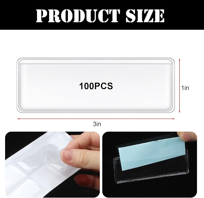 100 Pcs Label Holder Self Adhesive Clear Nameplate Pocket 3x1 Inch Plastic - Image 2