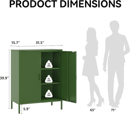 COFaR Forest Green Metal Cabinet, 40” Kitchen Pantry & Coffee Bar Cabinet - Image 2