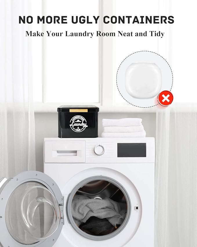 Laundry Pods Holder with Hinged Lid, Farmhouse Space-Saving Metal Container - Image 2