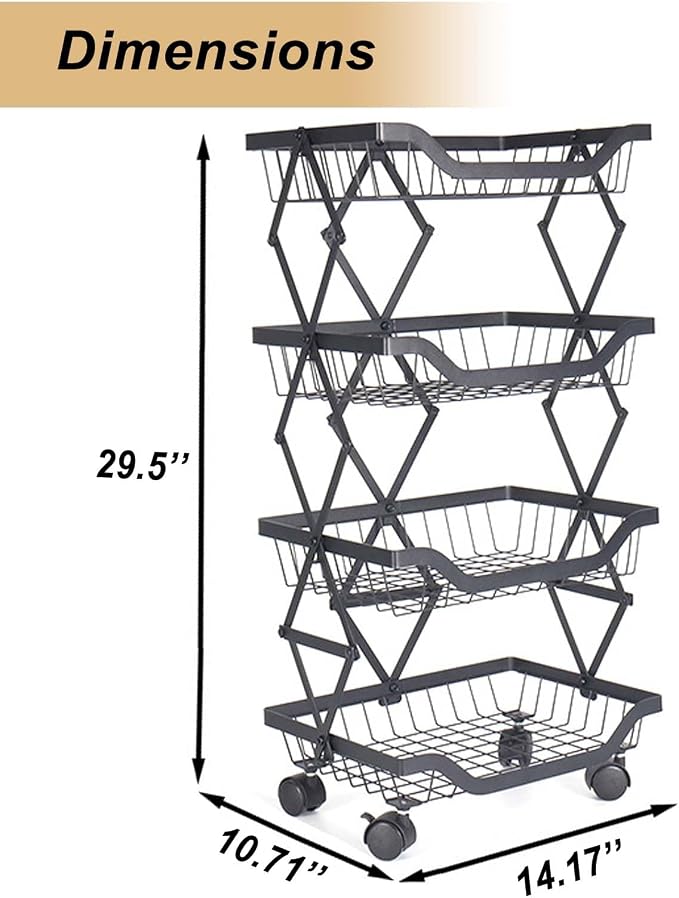 Rolling Utility Cart, Foldable Metal Shelf Organizer - Image 2