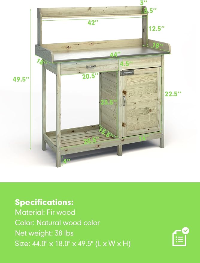 ARNOT Potting Bench, Outdoor Potting Bench Table - Image 8