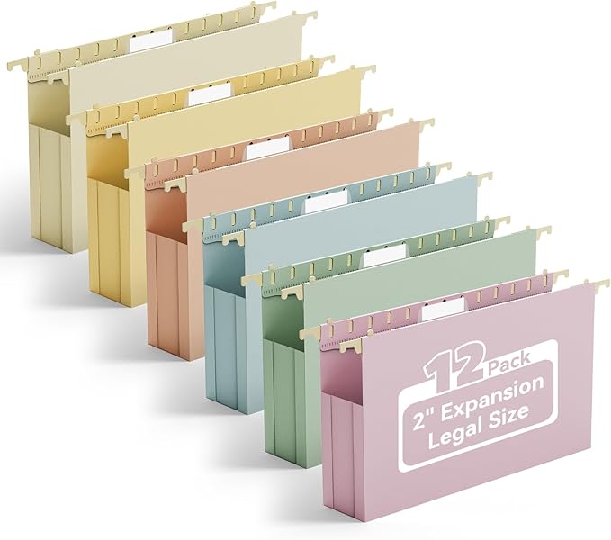 Ansook Extra Capacity Hanging File Folders Legal Size, 12 Pack Pastel Colors by Ansook