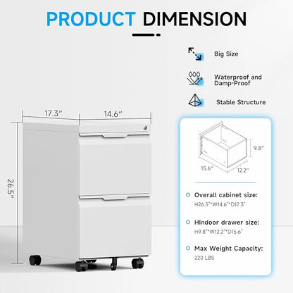 2 Drawer Mobile File Cabinet - Image 3
