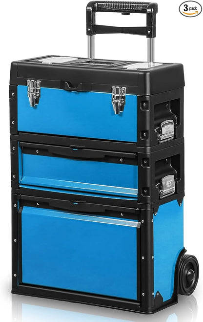 Auto Dynasty 3-Tier Stackable Tool Box, 19.5 Inch 3-in-1 Rolling Tool Box by AutoDynasty