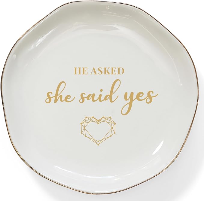 HOME SMILE He Asked and She Said Yes Ring Dish-Wedding Engagement Gifts by HOMESMILE