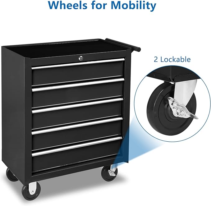 TUFFIOM 5-Drawer Rolling Tool Chest w/Drawers & Lock, Tool Storage Cabinet - Image 6
