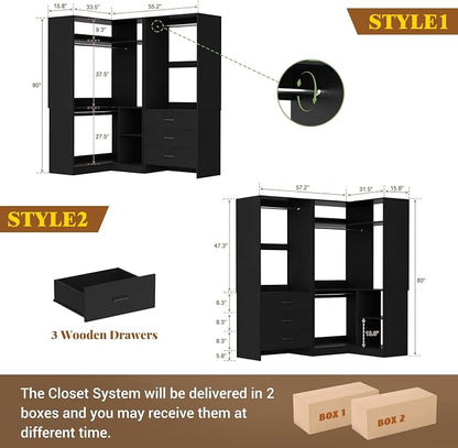 Aheaplus Closet System with 3 Drawers, 2 Hanging Rods & Corner Tower, Corner - Image 7