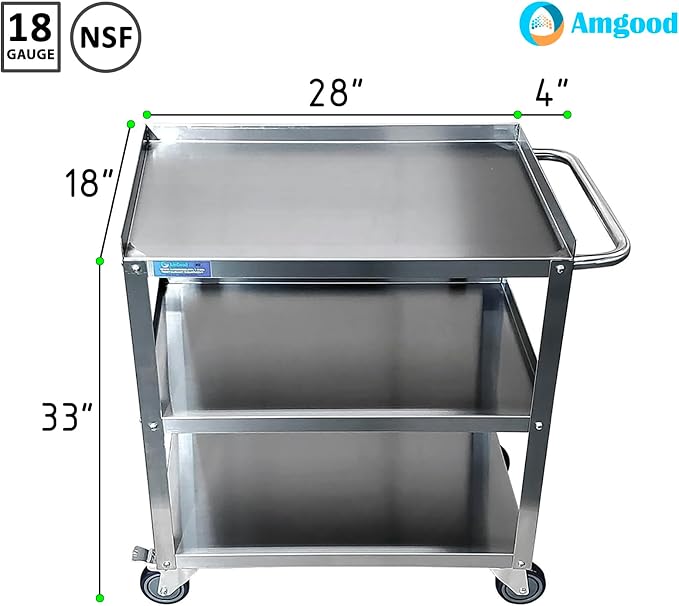 18 in. Wide X 28 in. Long X 33 in High | 3 Shelf Metal Utility Cart on Wheels - Image 2