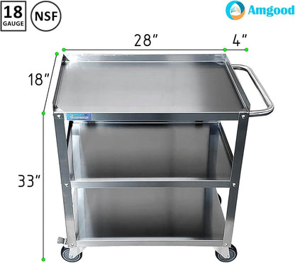 18 in. Wide X 28 in. Long X 33 in High | 3 Shelf Metal Utility Cart on Wheels - Image 2