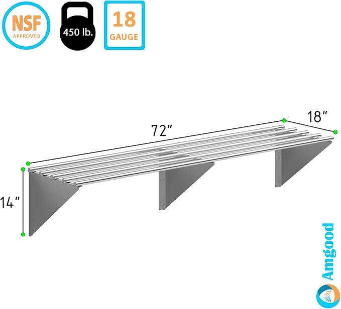 AmGood 18 in. x 72 in. NSF Stainless Steel Tubular Wall Shelf | Heavy-Duty - Image 3