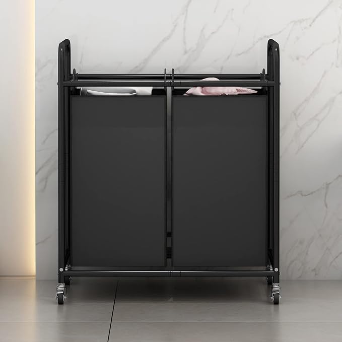 SUOERNUO Laundry Hamper Basket 2 Bag Laundry Sorter Cart - Image 3