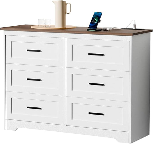 GEPELCN Farmhouse Dresser for Bedroom 6 Drawers Dresser by GEPELCN