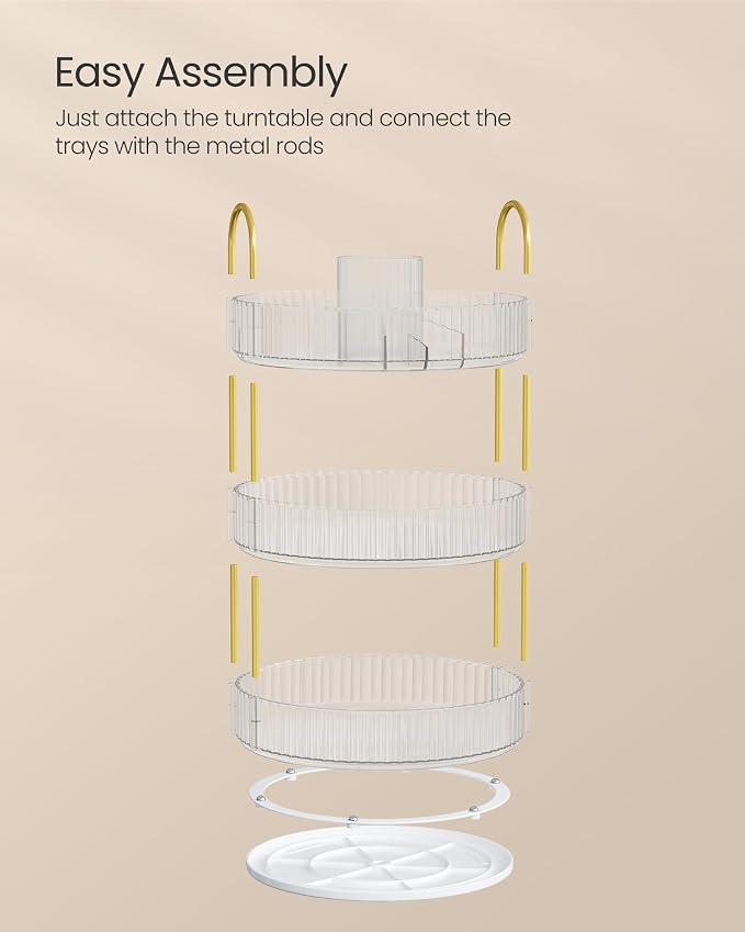 SONGMICS Makeup Organizer, 3-Tier Round Rotating Skincare Organizer Countertop - Image 7