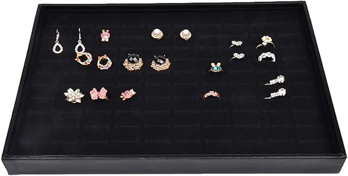 Black Velvet Stackable 100 Slot Ring Inserts Jewelry Tray Showcase Display - Image 2