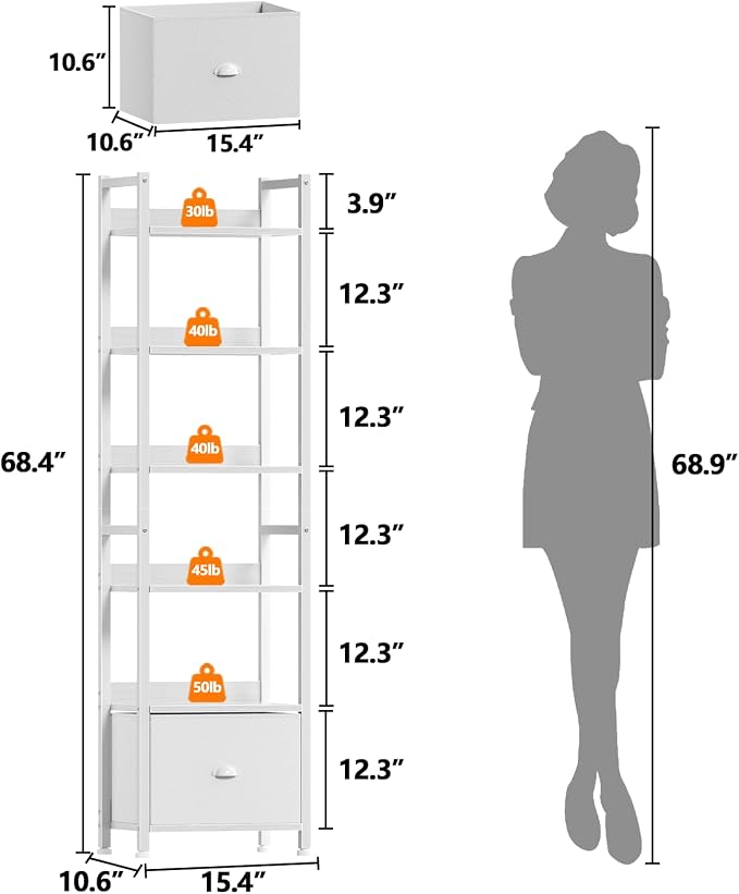 Furologee 6 Tier Bookshelf, Tall Shelf - Image 3