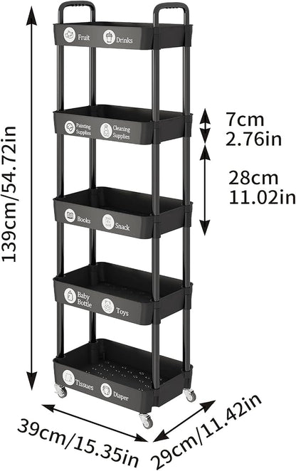 Laiensia Multifunction Utility Rolling Cart, 5-Tier Plastic & Metal Storage - Image 7