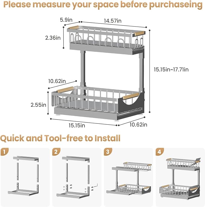 2 Pack 2 Tier Under Sink Organizer and Storage - Image 8