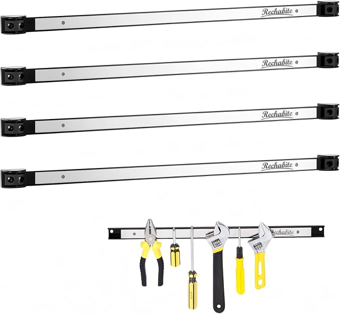 4 Pieces 24" Magnetic Tool Holder Strip, Stainless Steel Surface Tool Magnet Bar by RechabiteMagneticTools