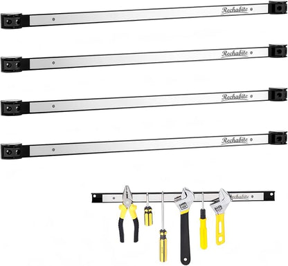 4 Pieces 24" Magnetic Tool Holder Strip, Stainless Steel Surface Tool Magnet Bar by RechabiteMagneticTools
