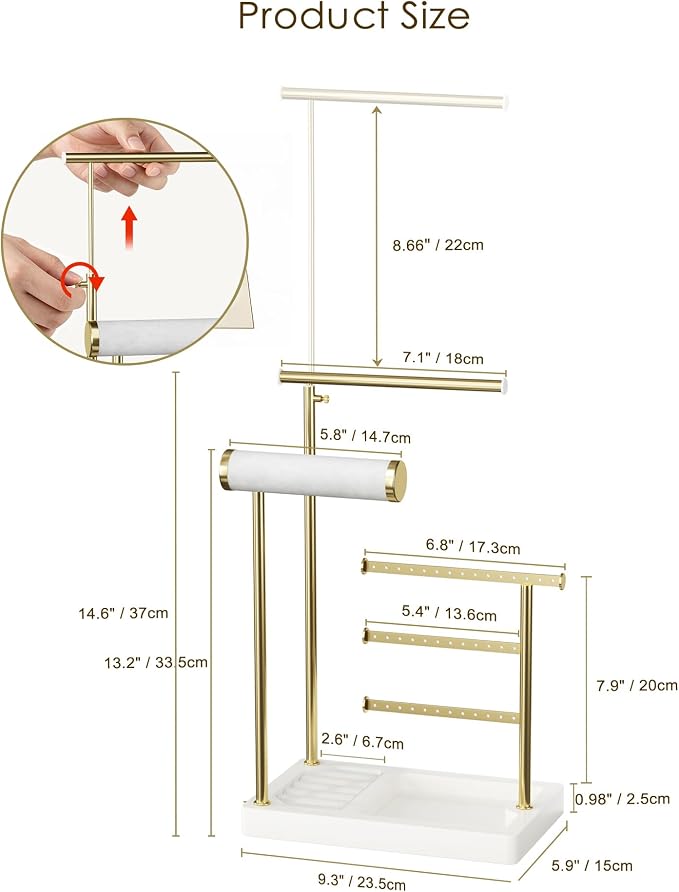 SZQINJI 5 Tier Jewelry Holder Organizer, Adjustable Height Jewelry Display - Image 8