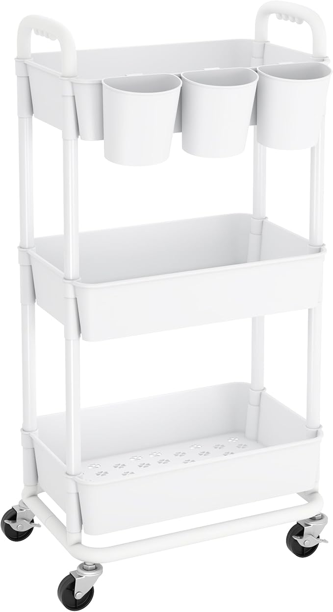 JIUYOTREE 3-Tier Plastic Rolling Storage Cart Utility Cart by JIUYOTREE