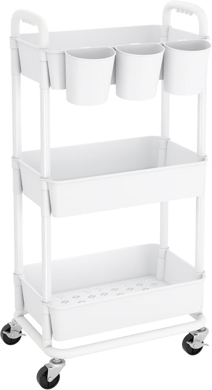 JIUYOTREE 3-Tier Plastic Rolling Storage Cart Utility Cart by JIUYOTREE