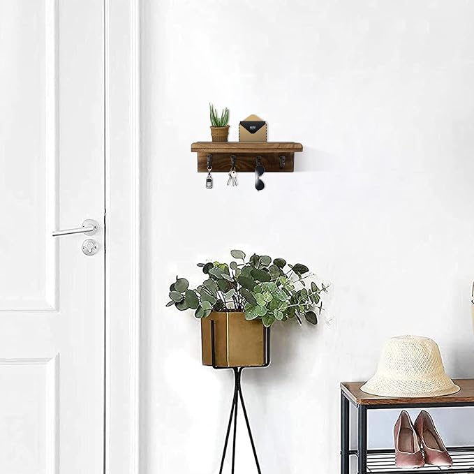 HRONRAD Rustic Key Holder for Wall, Farmhouse Wall Shelf - Image 6
