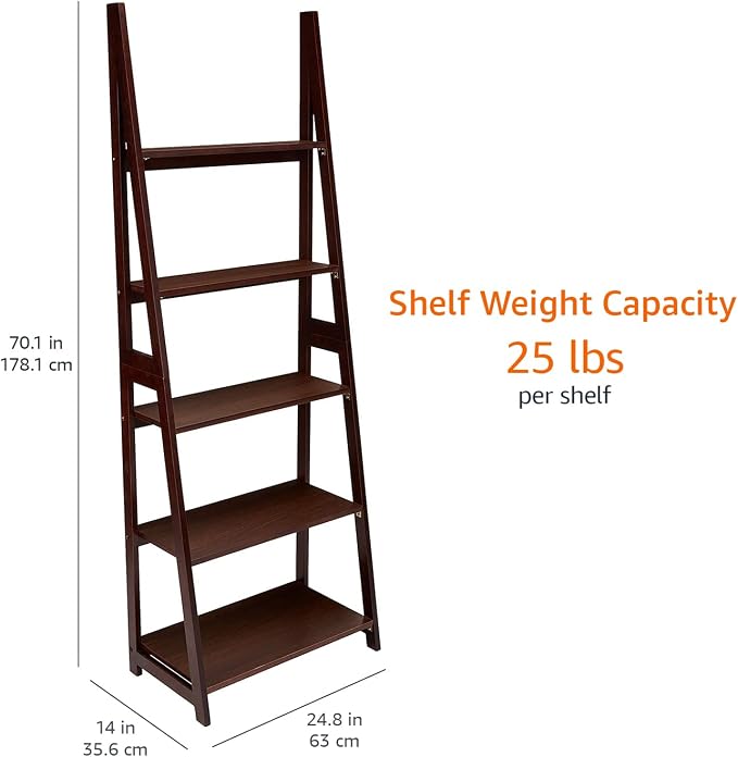 Amazon Basics Ladder Bookshelf Organizer, Solid Rubberwood Frame, Espresso - Image 3