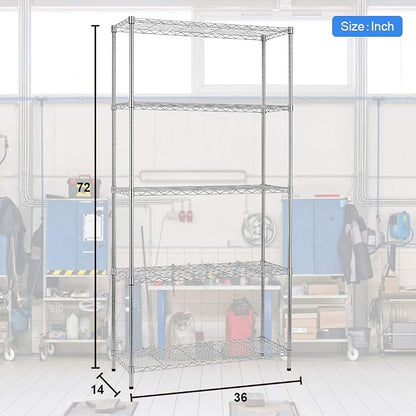 BestOffice 14''Lx36''Wx72''H 5 Shelf Wire Shelving Unit Garage Heavy Duty - Image 3