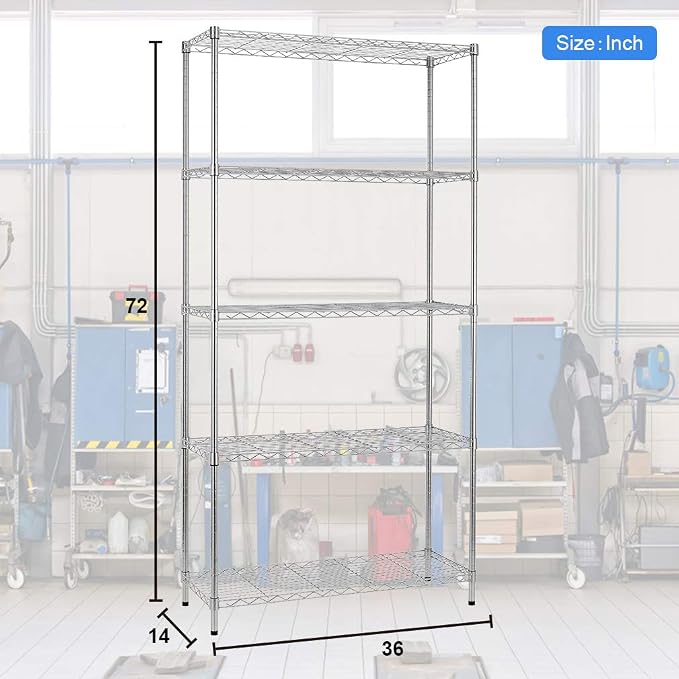 PayLessHere | 5-Tier Wire Shelf | 36"x14"x72" | Black | Heavy-Duty Storage - Image 3