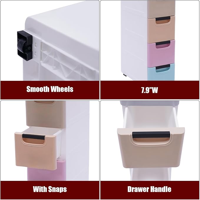 6 Drawers Narrow Slim Plastic Storage Cabinet, Storage Drawer - Image 4