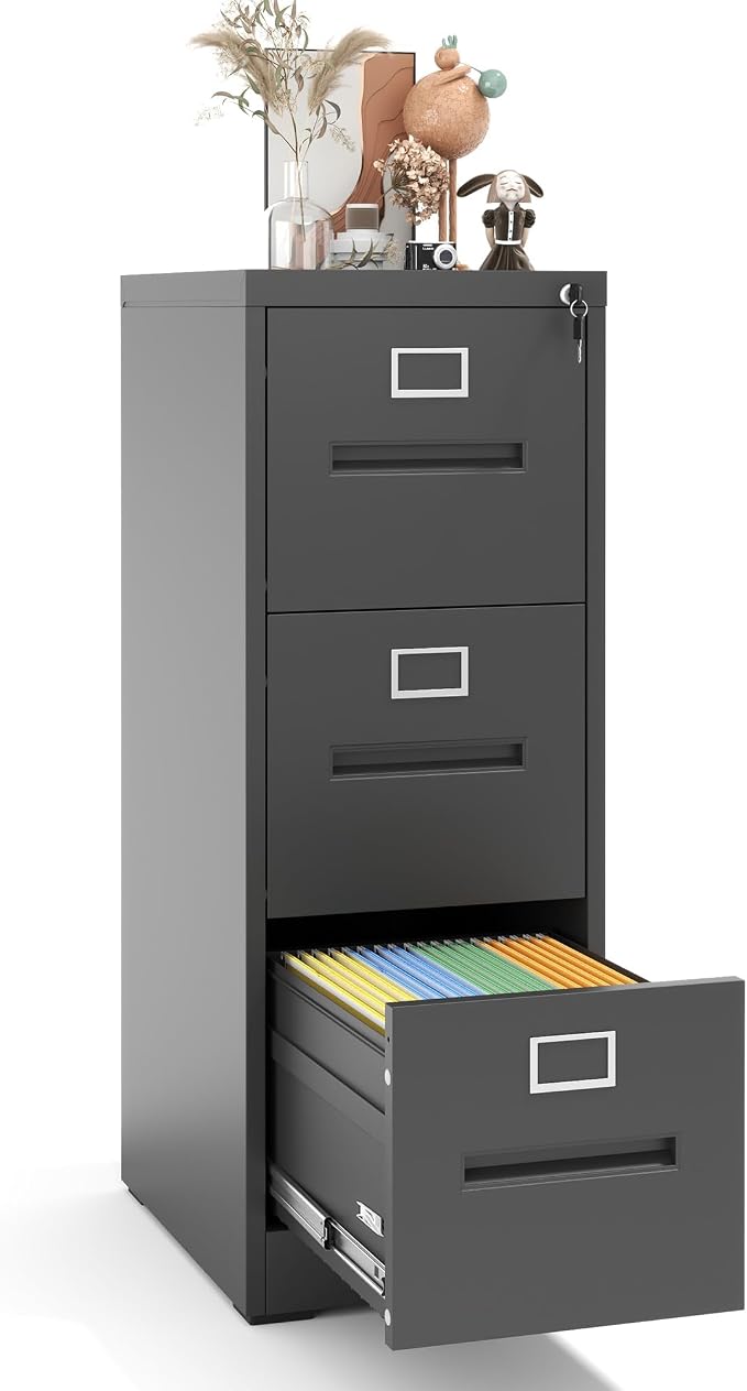 3 Drawer File Cabinet with Lock, Vertical Metal Filing Storage Cabinet - Image 7
