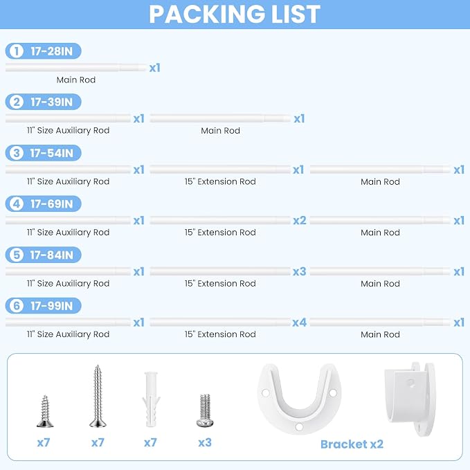 Closet Rods for Hanging Clothes, 17 to 28 Inch Heavy Duty Stepless Adjustable - Image 5
