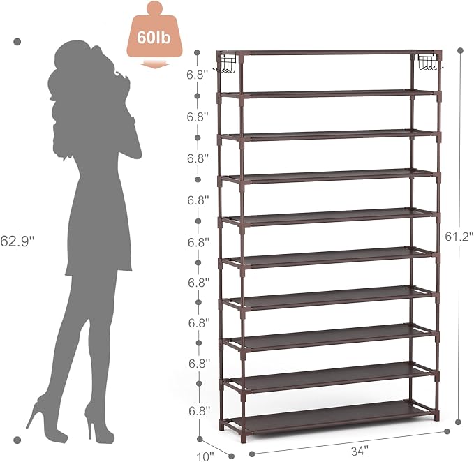 LANTEFUL 10 Tiers Shoe Rack 50 Pairs Large Capacity Tall Shoe Organizer Sturdy - Image 3