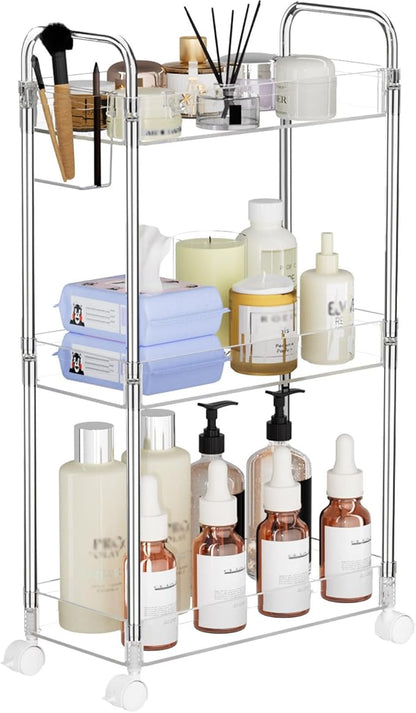 SPACEKEEPER 3 Tier Acrylic Storage Rolling Cart Clear Bathroom Cart Organizer by SPACEKEEPER