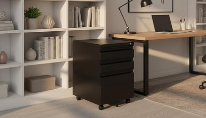 Black Metal 3-Drawer Mobile File Cabinet - Image 9