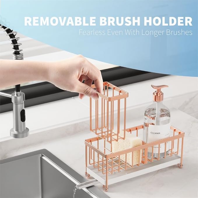 Cisily Rose Gold Sponge Holder for Kitchen Sink, Sink Caddy Organizer - Image 4