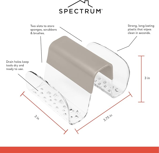 Spectrum Sink Saddle for Kitchen Sink Warm Gray Clear Sponge and Brush Holder - Image 5