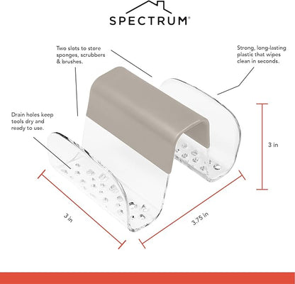 Spectrum Sink Saddle for Kitchen Sink Warm Gray Clear Sponge and Brush Holder - Image 5