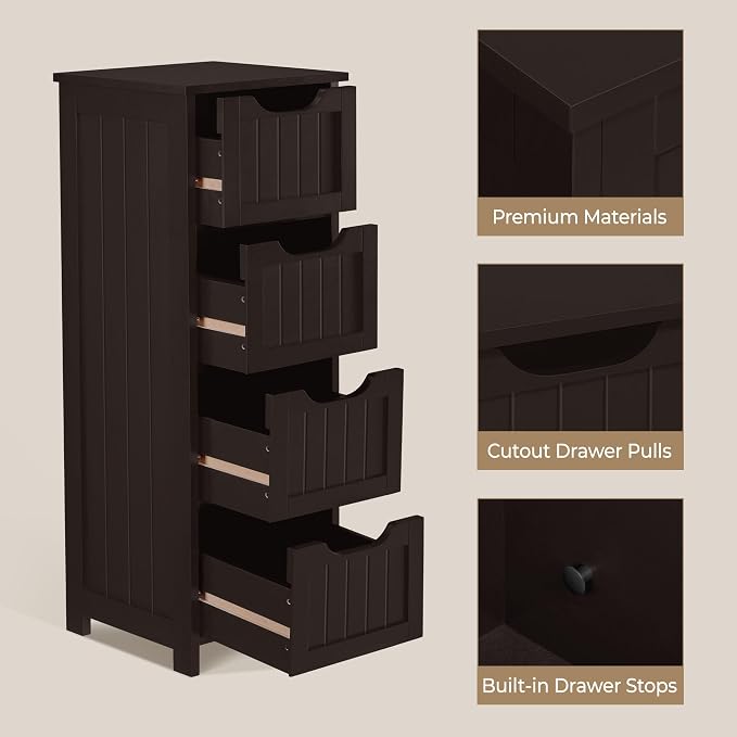 Yaheetech Bathroom Storage Cabinet, Espresso | Narrow Freestanding Organizer - Image 6
