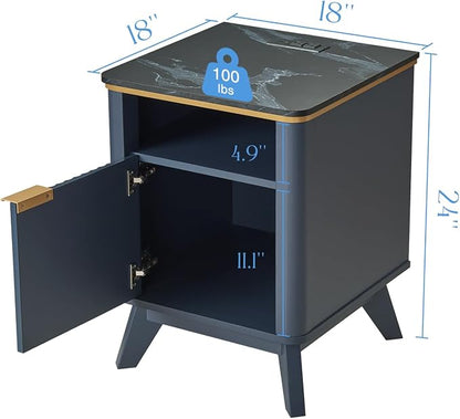 QUW Fluted Nightstands with Charging Station, Wooden Bedside Table with Faux - Image 2