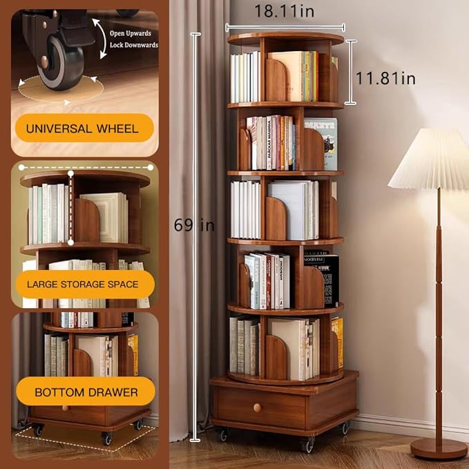 Rotating Bookshelf 5 Tier Bookcase - Image 2