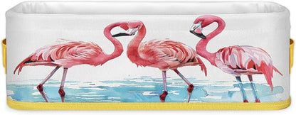 Pink Flamingo Light Blue Bathroom Storage Basket, Foldable by ModaQua