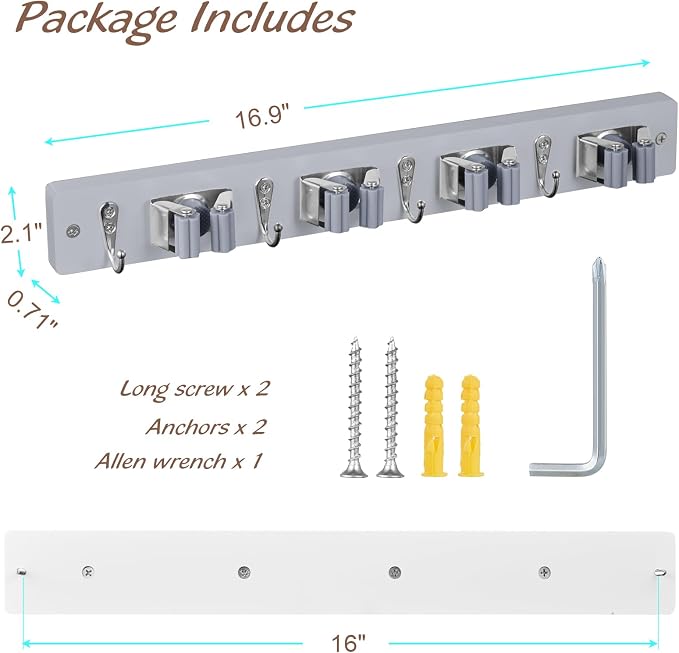 Gray Mop Broom Holder Wall Mount - Image 6