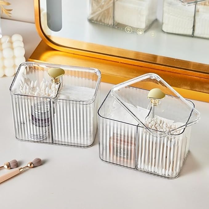 Qtips Holder Bathroom Container, 3-Section Cotton Ball/Swabs Dispenser - Image 3